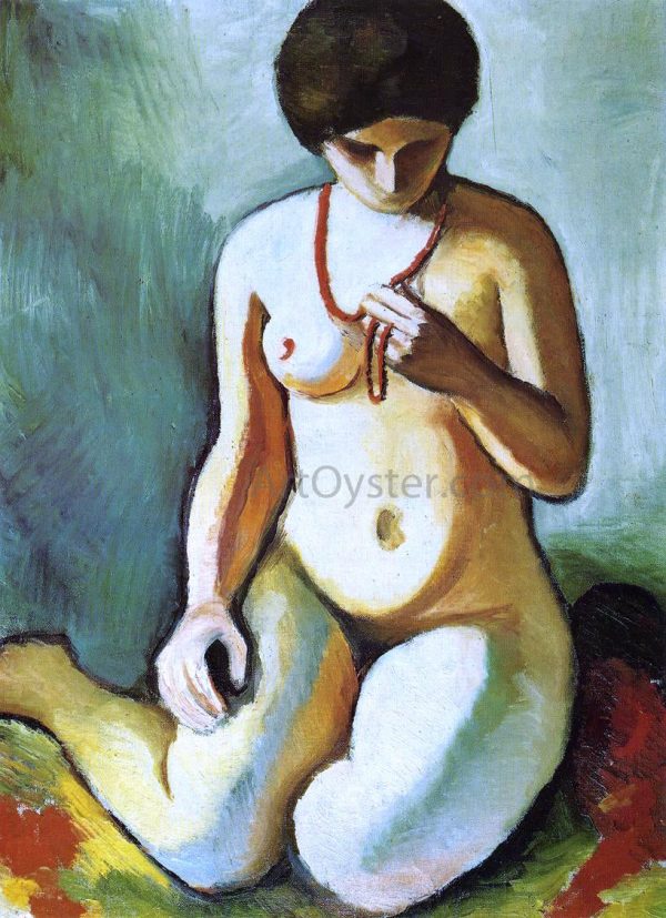 A Nude with Coral Necklace by August Macke - Hand-Painted Oil Painting on Canvas For Discount