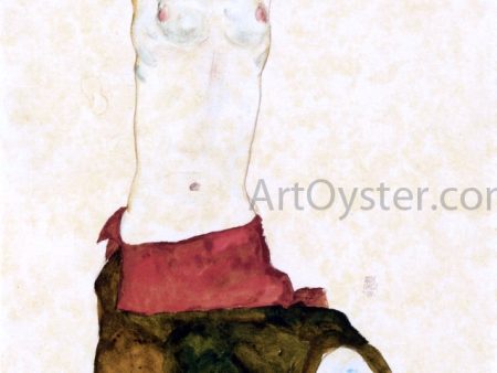 Semi-Nude with Colored Skirt and Raised Arms by Egon Schiele - Hand-Painted Oil Painting on Canvas For Discount