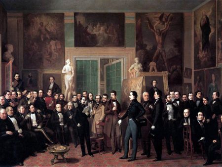 Meeting of Poets in the Artist s Studio by Antonio Maria Esquivel Suarez De Urbina - Hand-Painted Oil Painting on Canvas For Cheap