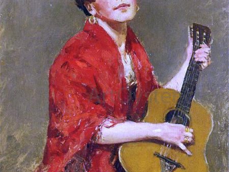 A Girl with Guitar by William Merritt Chase - Hand-Painted Oil Painting on Canvas For Cheap