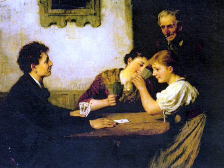 The Card Game by Hugo Oehmichen - Hand-Painted Oil Painting on Canvas on Sale