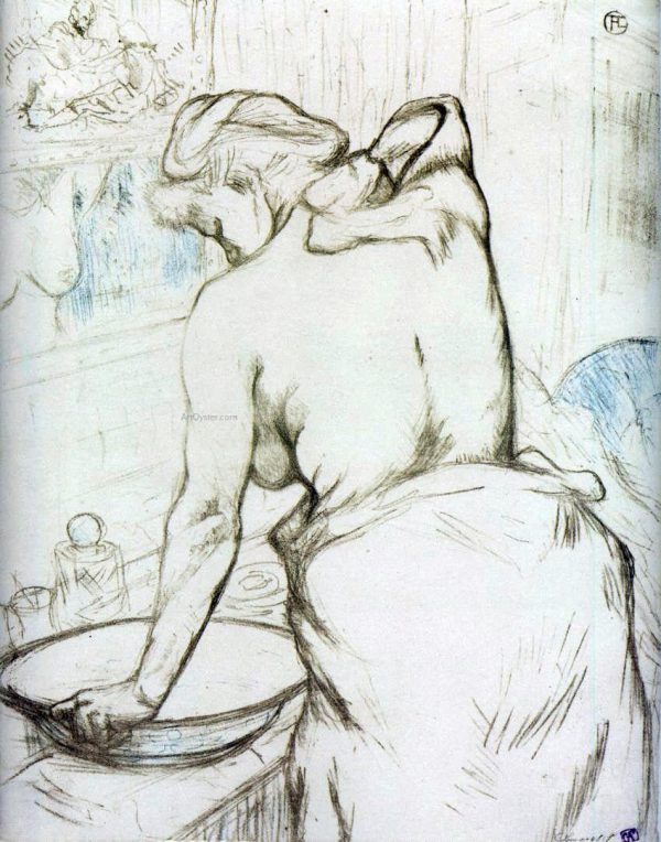 Elles: Woman at Her Toilette, Washing Herself by Henri De Toulouse-Lautrec - Hand-Painted Oil Painting on Canvas Hot on Sale