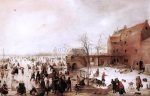 A Scene on the Ice near a Town by Hendrick Avercamp - Hand-Painted Oil Painting on Canvas on Sale