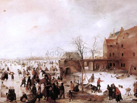 A Scene on the Ice near a Town by Hendrick Avercamp - Hand-Painted Oil Painting on Canvas on Sale