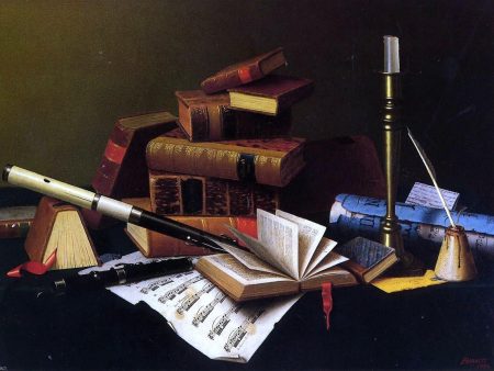 Music and Literature by William Michael Harnett - Hand-Painted Oil Painting on Canvas on Sale