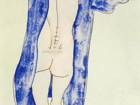 Standing Female Nude in a Blue Robe by Egon Schiele - Hand-Painted Oil Painting on Canvas Supply