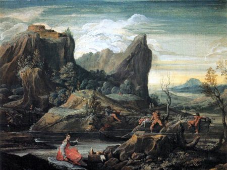 Landscape with Bathers by Agostino Carracci - Hand-Painted Oil Painting on Canvas For Discount