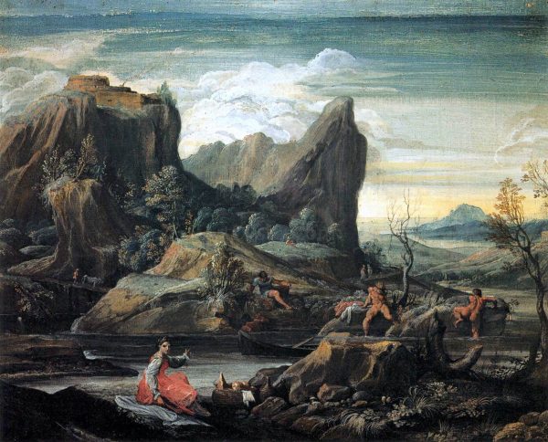 Landscape with Bathers by Agostino Carracci - Hand-Painted Oil Painting on Canvas For Discount