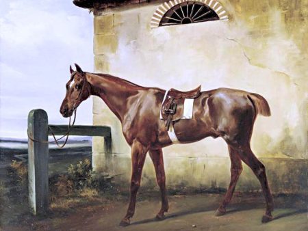 A Saddled Race Horse Tied to a Fence by Horace Vernet - Hand-Painted Oil Painting on Canvas Sale