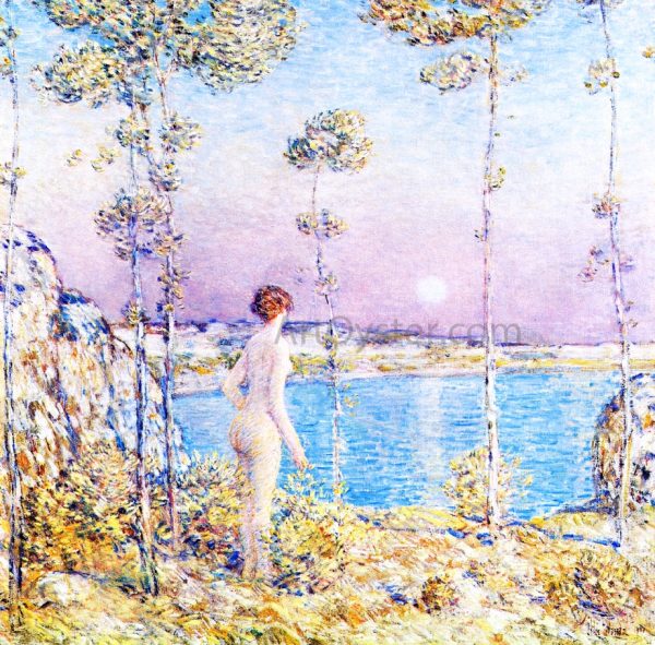 Moonrise at Sunset by Frederick Childe Hassam - Hand-Painted Oil Painting on Canvas Hot on Sale