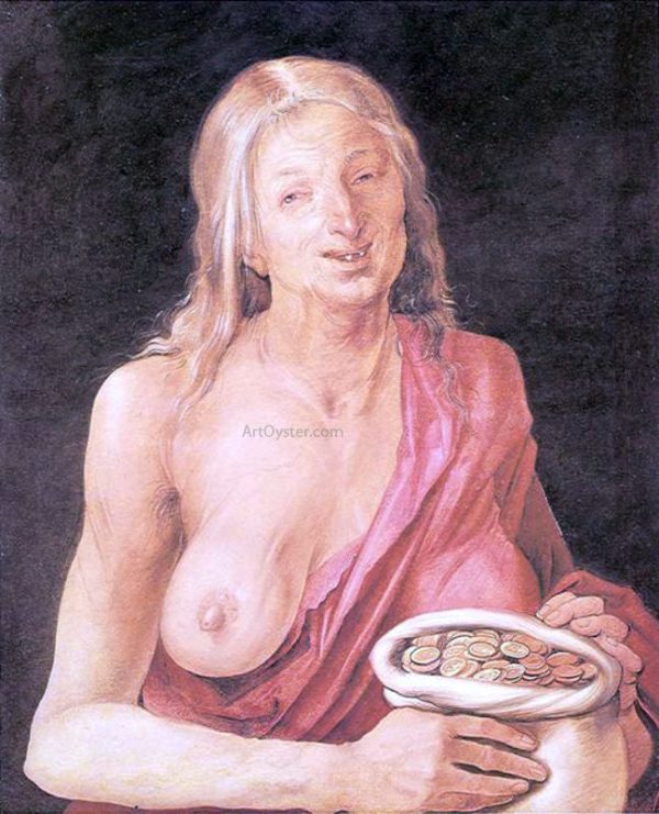 Old Woman with a Bag of Coins by Albrecht Durer - Hand-Painted Oil Painting on Canvas Hot on Sale