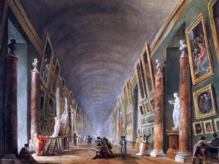 The Grande Galerie by Hubert Robert - Hand-Painted Oil Painting on Canvas For Discount