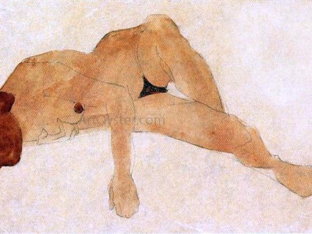 Reclining Female Nude by Egon Schiele - Hand-Painted Oil Painting on Canvas Online now