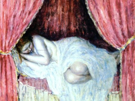 Nude Behind Red Curtains by Frederick Carl Frieseke - Hand-Painted Oil Painting on Canvas For Sale