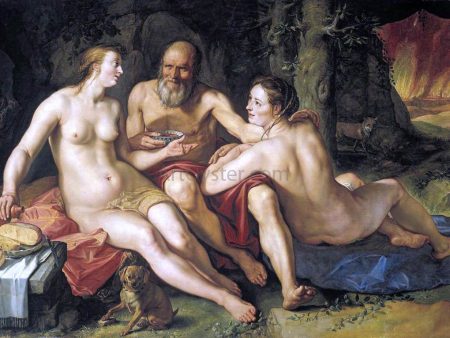 Lot and his Daughters by Hendrick Goltzius - Hand-Painted Oil Painting on Canvas on Sale