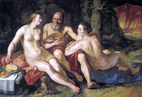 Lot and his Daughters by Hendrick Goltzius - Hand-Painted Oil Painting on Canvas on Sale