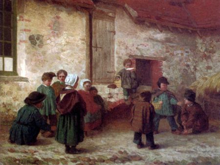 A Break From School by Antoine Joseph Moulinet - Hand-Painted Oil Painting on Canvas Cheap