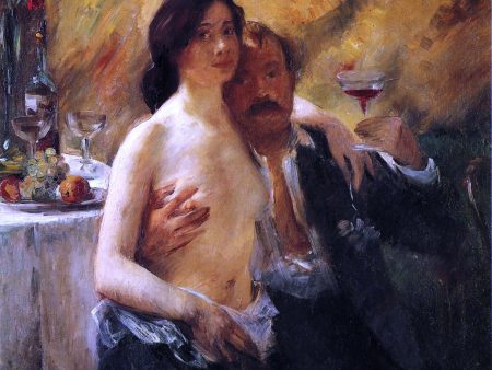 Self Portrait with Charlotte Berend and a Glass of Champagne by Lovis Corinth - Hand-Painted Oil Painting on Canvas Sale