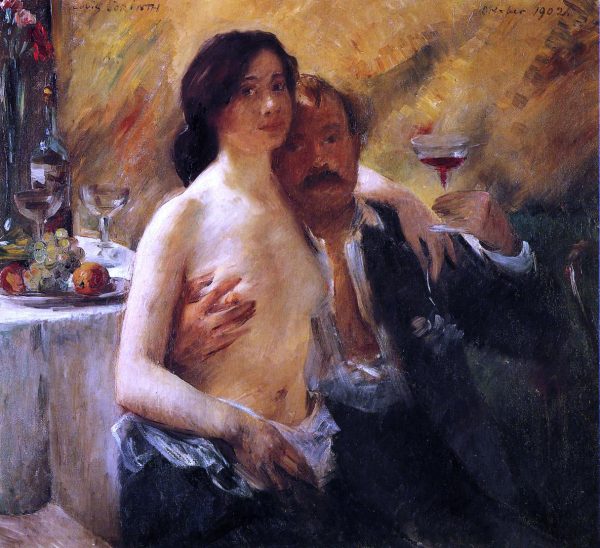 Self Portrait with Charlotte Berend and a Glass of Champagne by Lovis Corinth - Hand-Painted Oil Painting on Canvas Sale