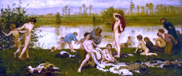 The Bathers by Frederick Walker - Hand-Painted Oil Painting on Canvas For Cheap