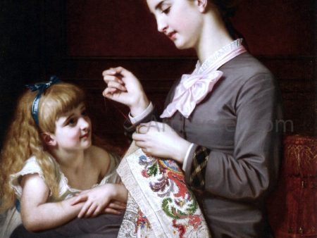 The Embroidery Lesson by Hugues Merle - Hand-Painted Oil Painting on Canvas Fashion