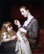 The Embroidery Lesson by Hugues Merle - Hand-Painted Oil Painting on Canvas Fashion