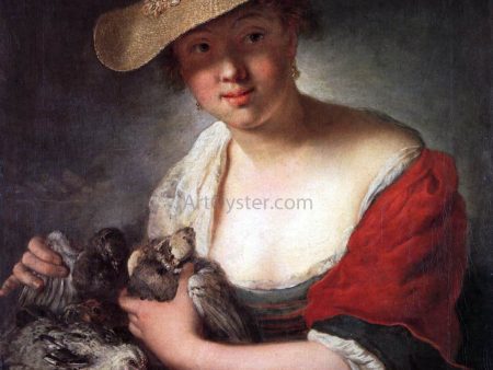 Girl with Pigeons by Antoine Pesne - Hand-Painted Oil Painting on Canvas Cheap