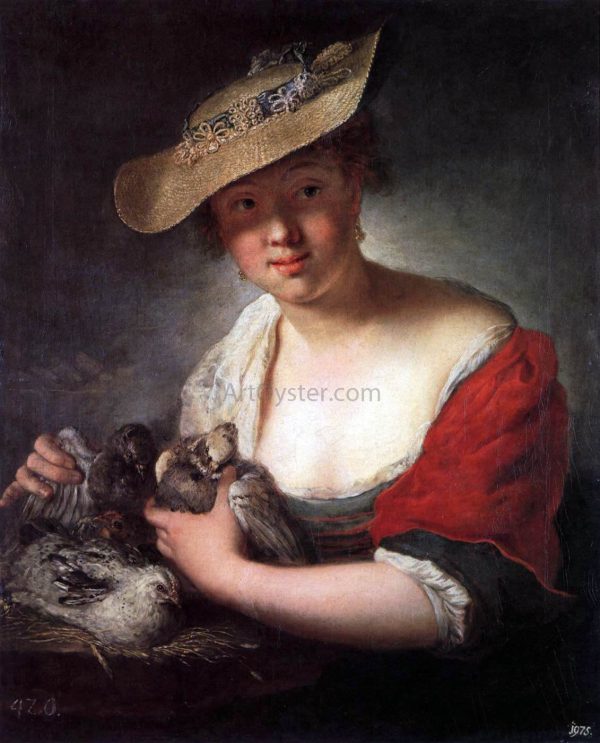 Girl with Pigeons by Antoine Pesne - Hand-Painted Oil Painting on Canvas Cheap