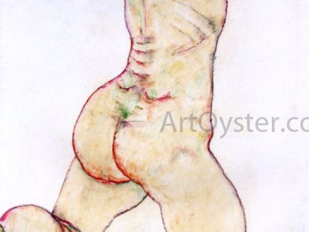 Kneeling Female Nude, Back View by Egon Schiele - Hand-Painted Oil Painting on Canvas For Discount