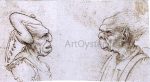 Two Grotesque Heads by Francesco Melzi - Hand-Painted Oil Painting on Canvas on Sale