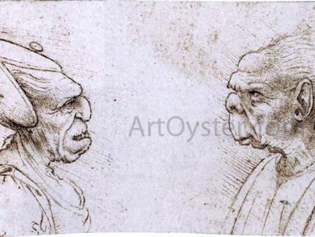 Two Grotesque Heads by Francesco Melzi - Hand-Painted Oil Painting on Canvas on Sale