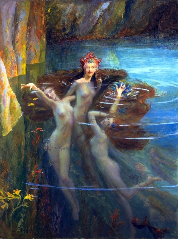 The Nereides by Gaston Bussiere - Hand-Painted Oil Painting on Canvas on Sale