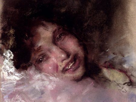 A Young Girl Laughing by Antonio Mancini - Hand-Painted Oil Painting on Canvas Sale