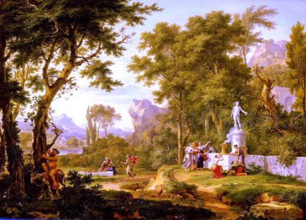 A classical landscape with the Worship of Bacchus by Jan Van Huysum - Hand-Painted Oil Painting on Canvas For Cheap