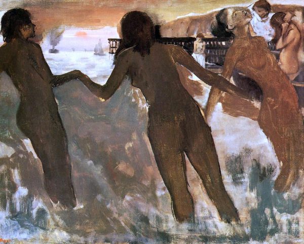 Peasant Girls Bathing in the Sea at Dusk by Edgar Degas - Hand-Painted Oil Painting on Canvas Hot on Sale