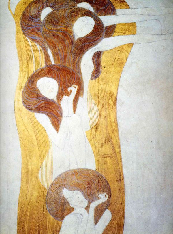 The Beethoven Frieze the Longing for Happiness Finds Repose in Poetry Right Wall by Gustav Klimt - Hand-Painted Oil Painting on Canvas Hot on Sale