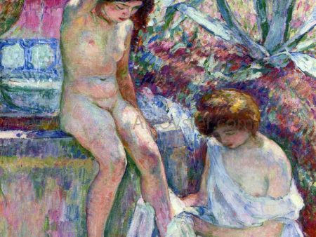 Marthe and Madame Lebasque at the Fountain by Henri Lebasque - Hand-Painted Oil Painting on Canvas For Cheap