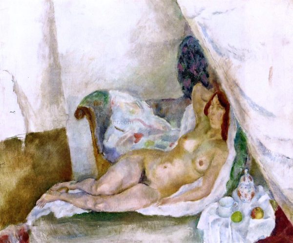 Nude with Drapery by Jules Pascin - Hand-Painted Oil Painting on Canvas Online Sale