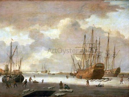 A Dutch Whaler and Other Vessels in the Ice by Adam Silo - Hand-Painted Oil Painting on Canvas For Cheap