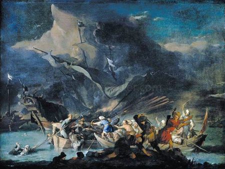 A Sea Battle by Johannes Lingelbach - Hand-Painted Oil Painting on Canvas on Sale