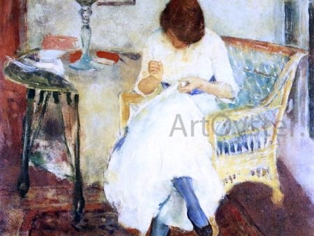 A Girl Sewing by Charles Webster Hawthorne - Hand-Painted Oil Painting on Canvas on Sale