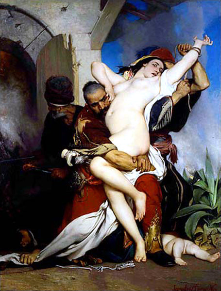 The Abduction of a Herzegovenian Woman by Jaroslav Cermak - Hand-Painted Oil Painting on Canvas For Sale