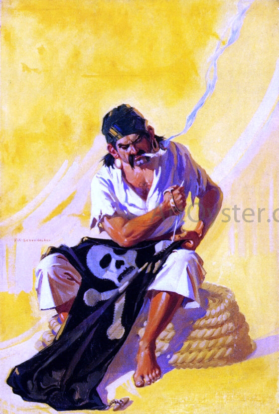 Mending the Pirate Flag by Frank Xavier Leyendecker - Hand-Painted Oil Painting on Canvas Hot on Sale