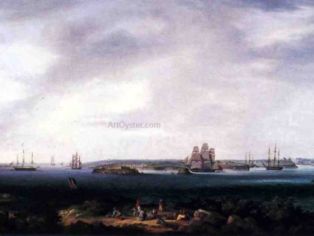 American Warships Anchored at Port Mahon, Spain by Thomas Birch - Hand-Painted Oil Painting on Canvas Online now