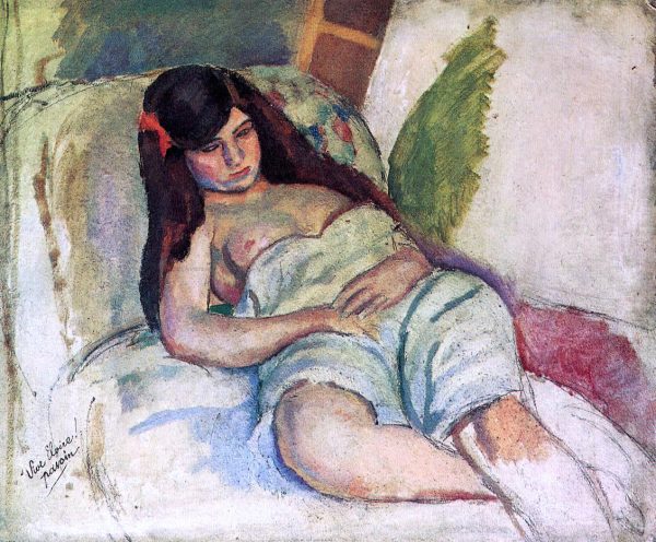 Reclining Woman by Jules Pascin - Hand-Painted Oil Painting on Canvas Sale