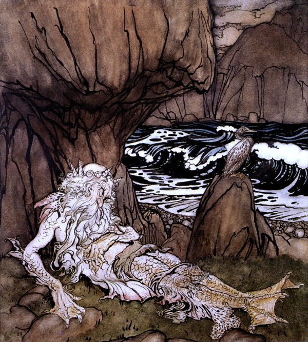 A Crowned Merman by Arthur Rackham - Hand-Painted Oil Painting on Canvas Discount