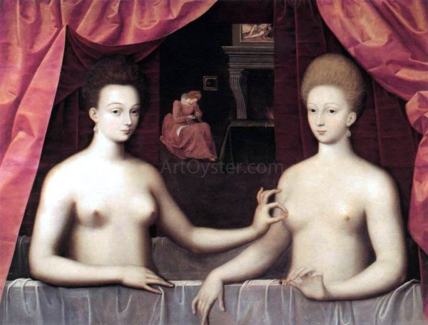 Gabrielle d Estrees and one of her Sisters by Masters of the Fontainebleau School - Hand-Painted Oil Painting on Canvas For Cheap