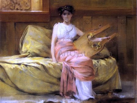 A Lady with a Lyre by Francis Coates Jones - Hand-Painted Oil Painting on Canvas For Sale