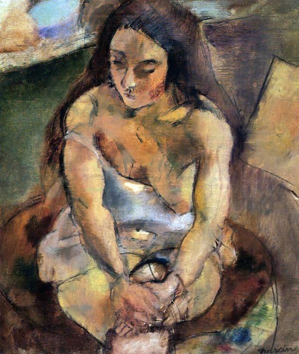 Model on a Stool by Jules Pascin - Hand-Painted Oil Painting on Canvas on Sale