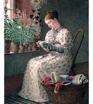 A Month s Darning by Enoch Wood Perry - Hand-Painted Oil Painting on Canvas For Sale